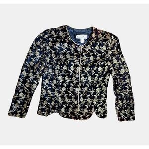 Vintage‎ Another Thyme Golden Floral Embroidered Velvet Velour Jacket Womens 16